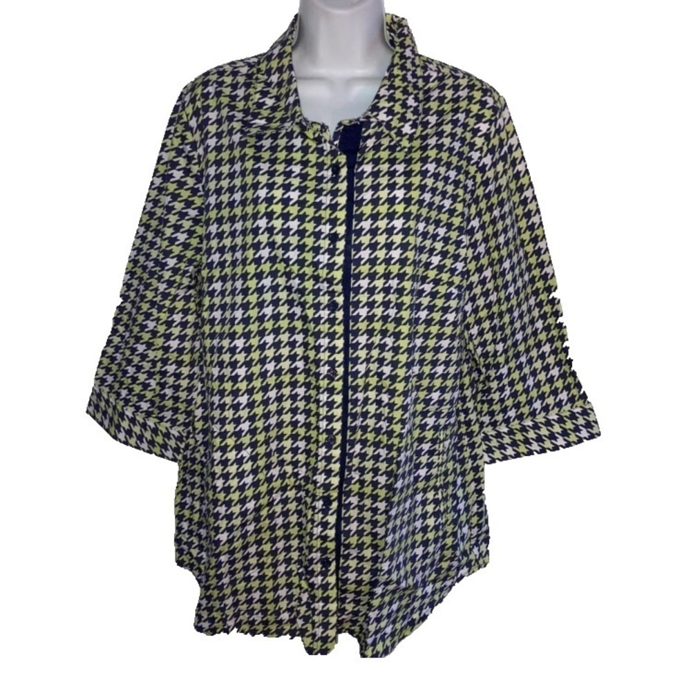 Joan Rivers Button Front Shirt Top Blue White L